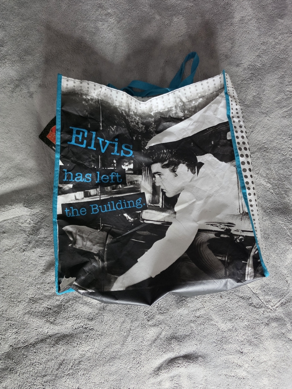Elvis Graphic Reuseable Tote Bag in Teal and Black